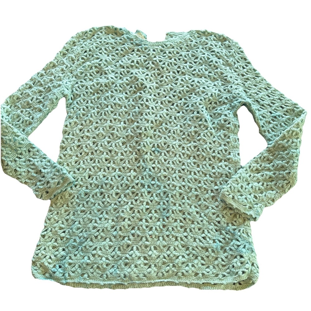 Cesare‎ Collection Italy Cozy Vintage Crochet Crafted 100% Virgin Wool Blue  S/M